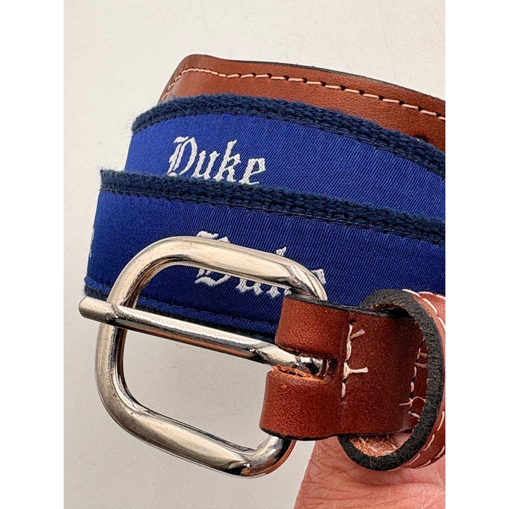 Duke University Belt Mens 38 Blue Brown Leather Ribbon Collegiate